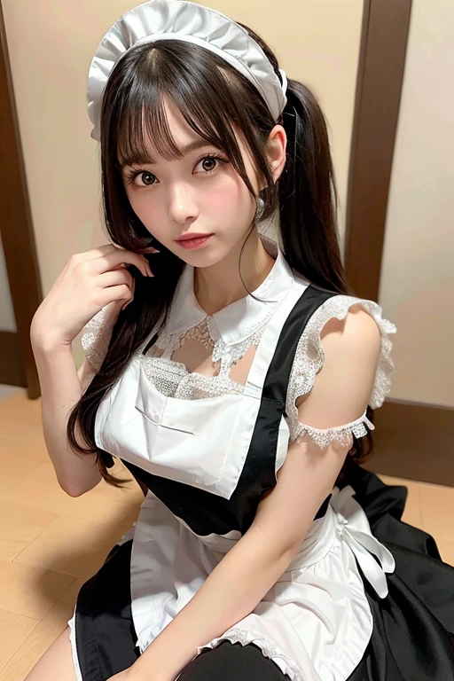 [Stable Diffusion] long hair straight hair twin tails beautiful woman Masterpiece maid apron [Realistic]