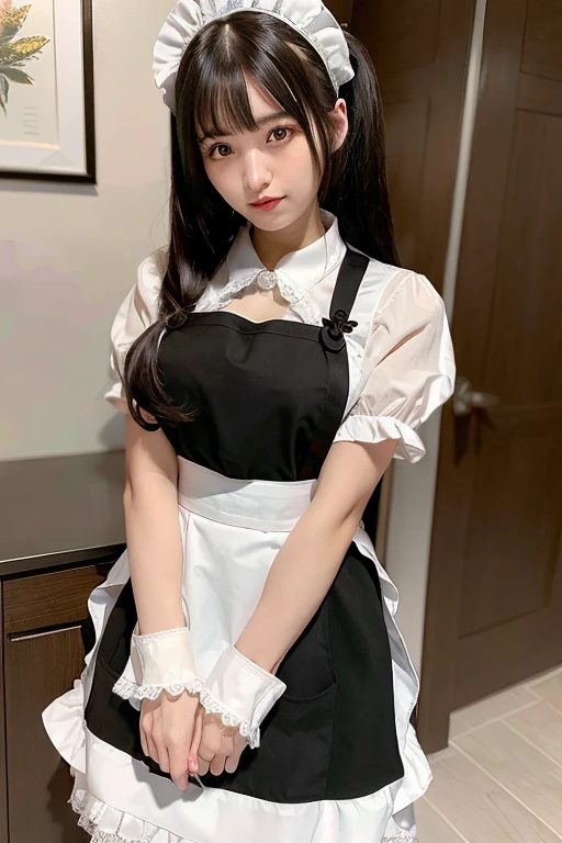 [Stable Diffusion] long hair straight hair twin tails beautiful woman Masterpiece maid apron [Realistic]