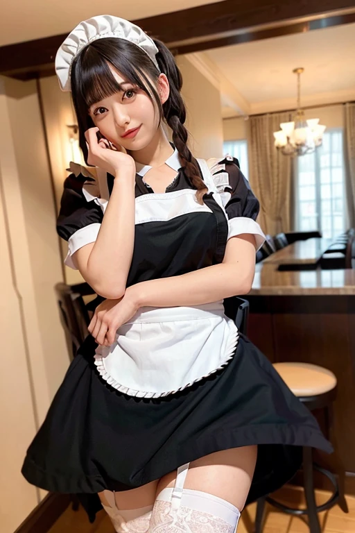 [Stable Diffusion] long hair straight hair twin tails beautiful woman Masterpiece maid apron [Realistic]