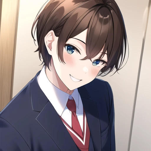 [NovelAI] short hair laugh school uniform beautiful boy boy [Illustration]