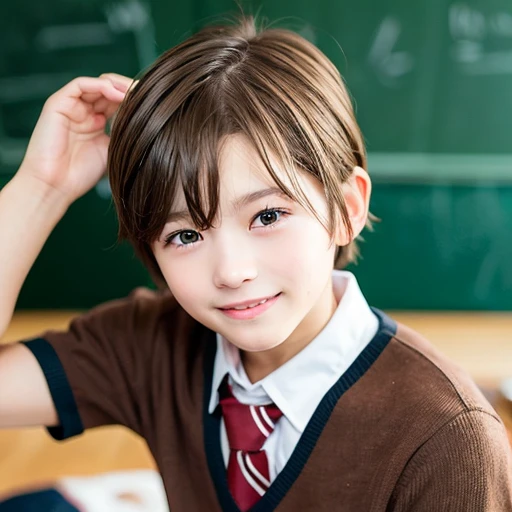 [Stable Diffusion] short hair laugh school uniform beautiful boy boy [Realistic]