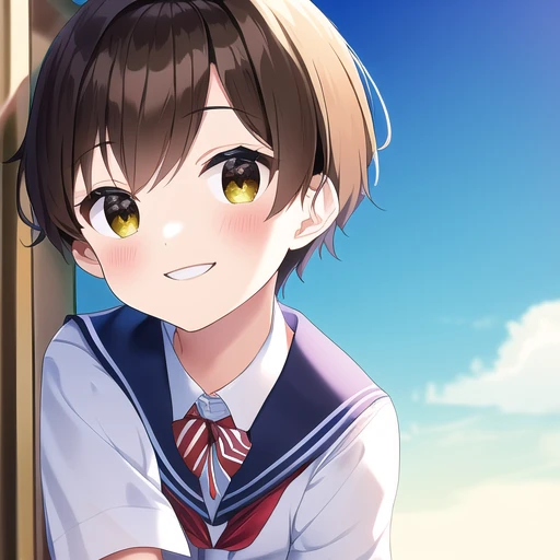 [NovelAI] short hair laugh school uniform beautiful boy [Illustration]