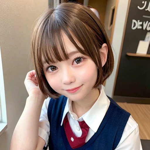 [Stable Diffusion] short hair laugh beautiful girl girl school uniform [Realistic]