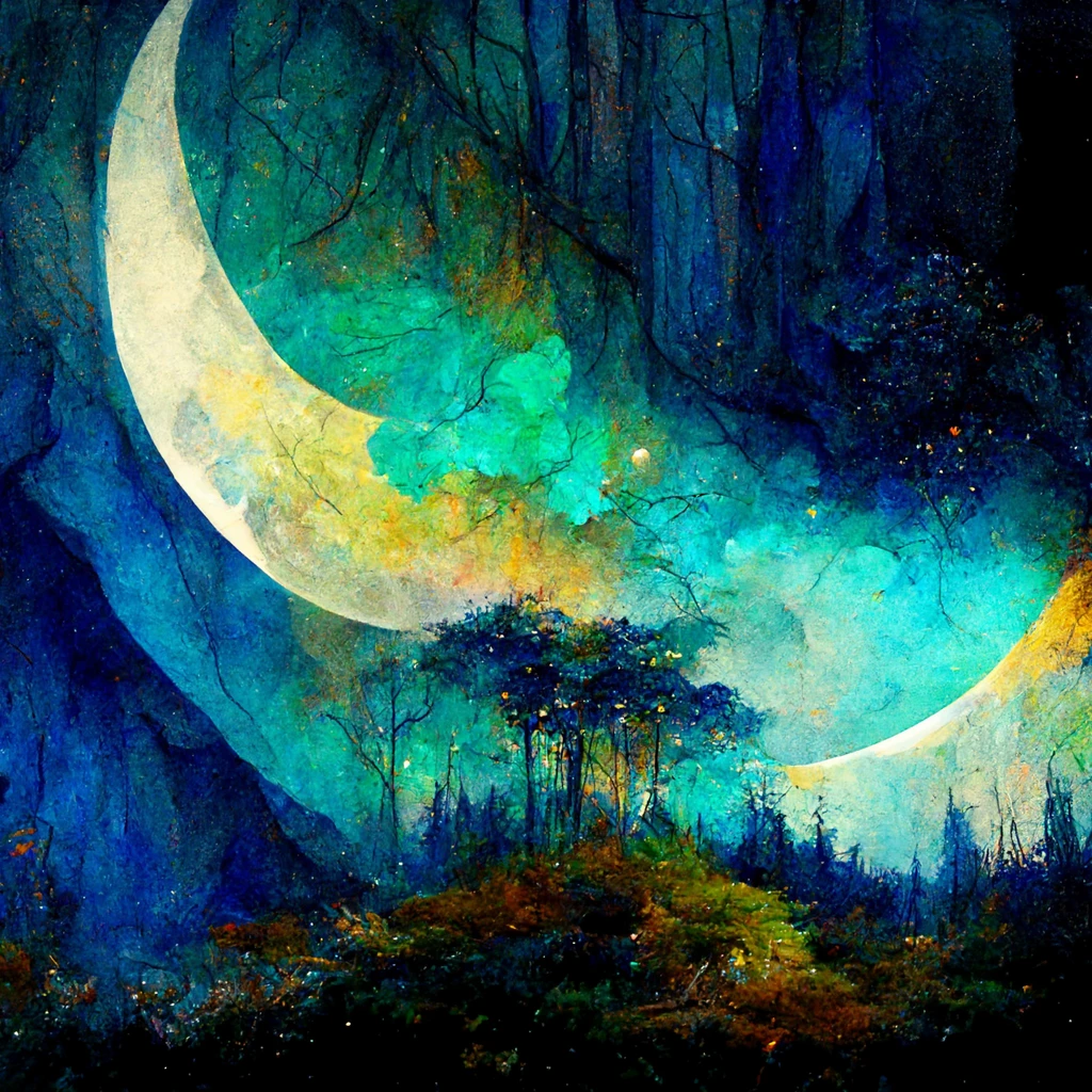 [Midjourney] oil painting moon forest [Realistic]