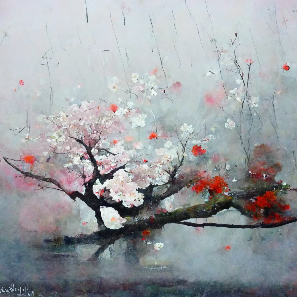 [Midjourney] oil painting Cherry Blossoms Japanese Abstract rain [Realistic]