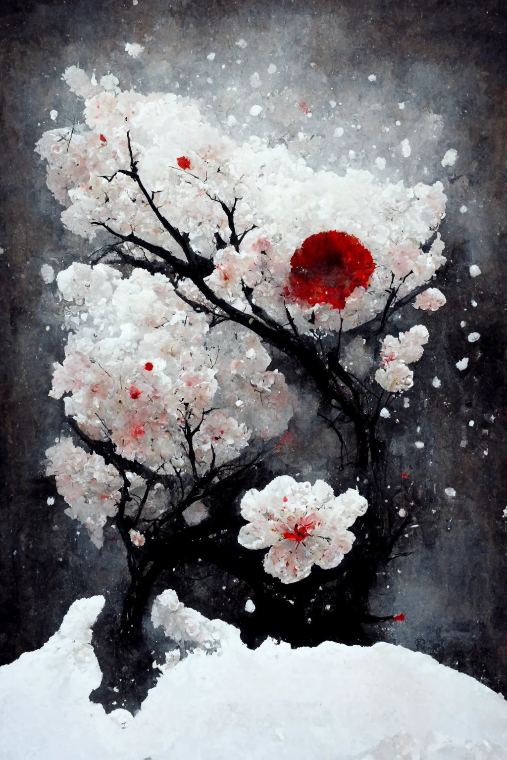 [Midjourney] Cherry Blossoms Japanese Horror Abstract Snow [Realistic]