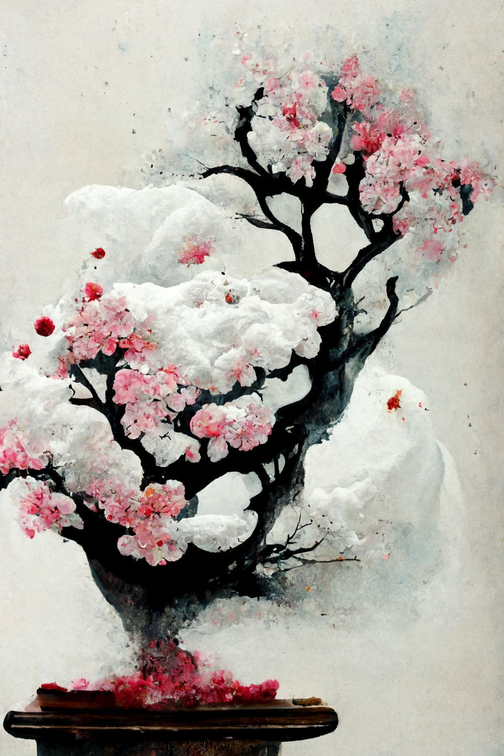 [Midjourney] Cherry Blossoms Japanese Bonsai Insanity Abstract Snow [Realistic]