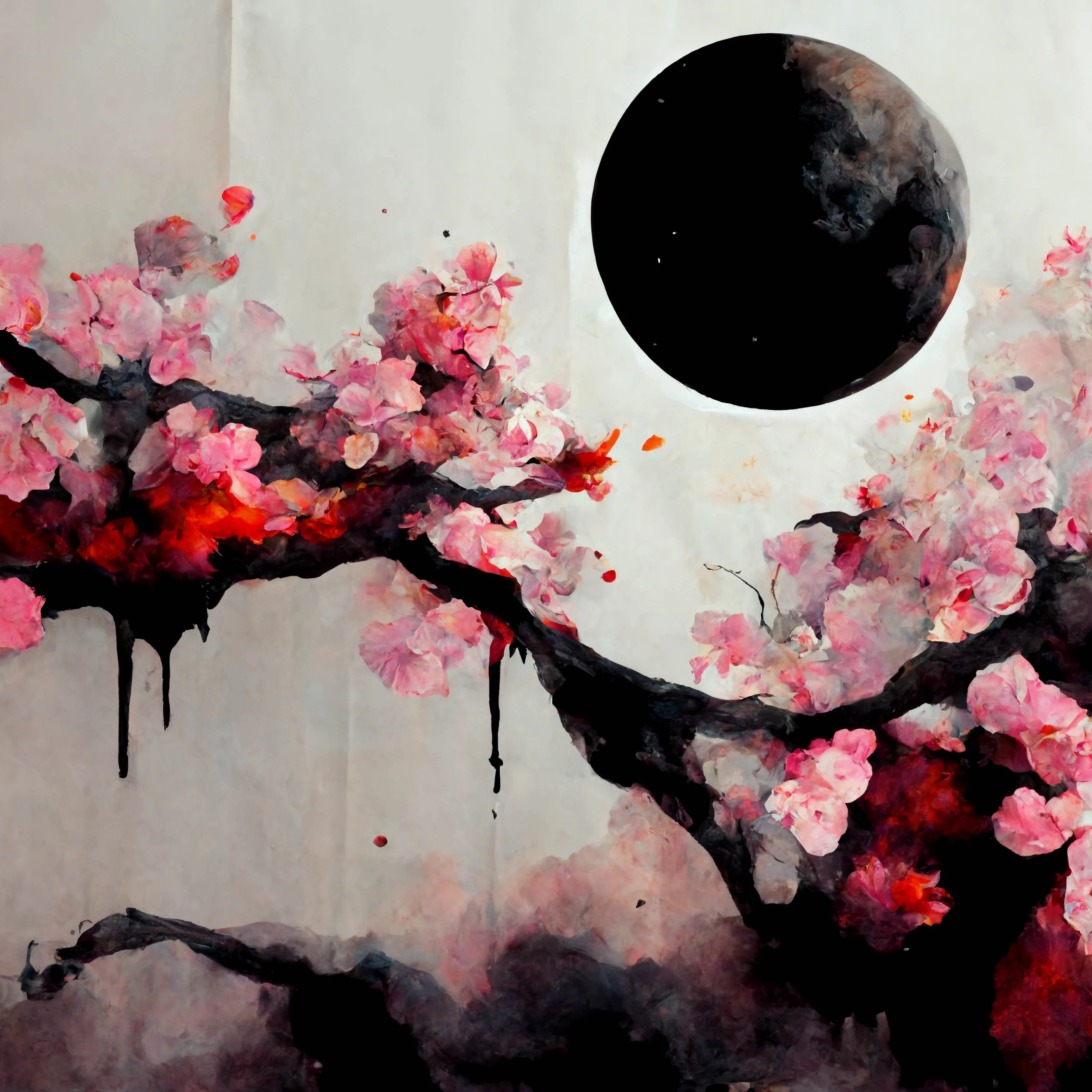 [Midjourney] Cherry Blossoms Crazy Abstract Sad moon [Realistic]