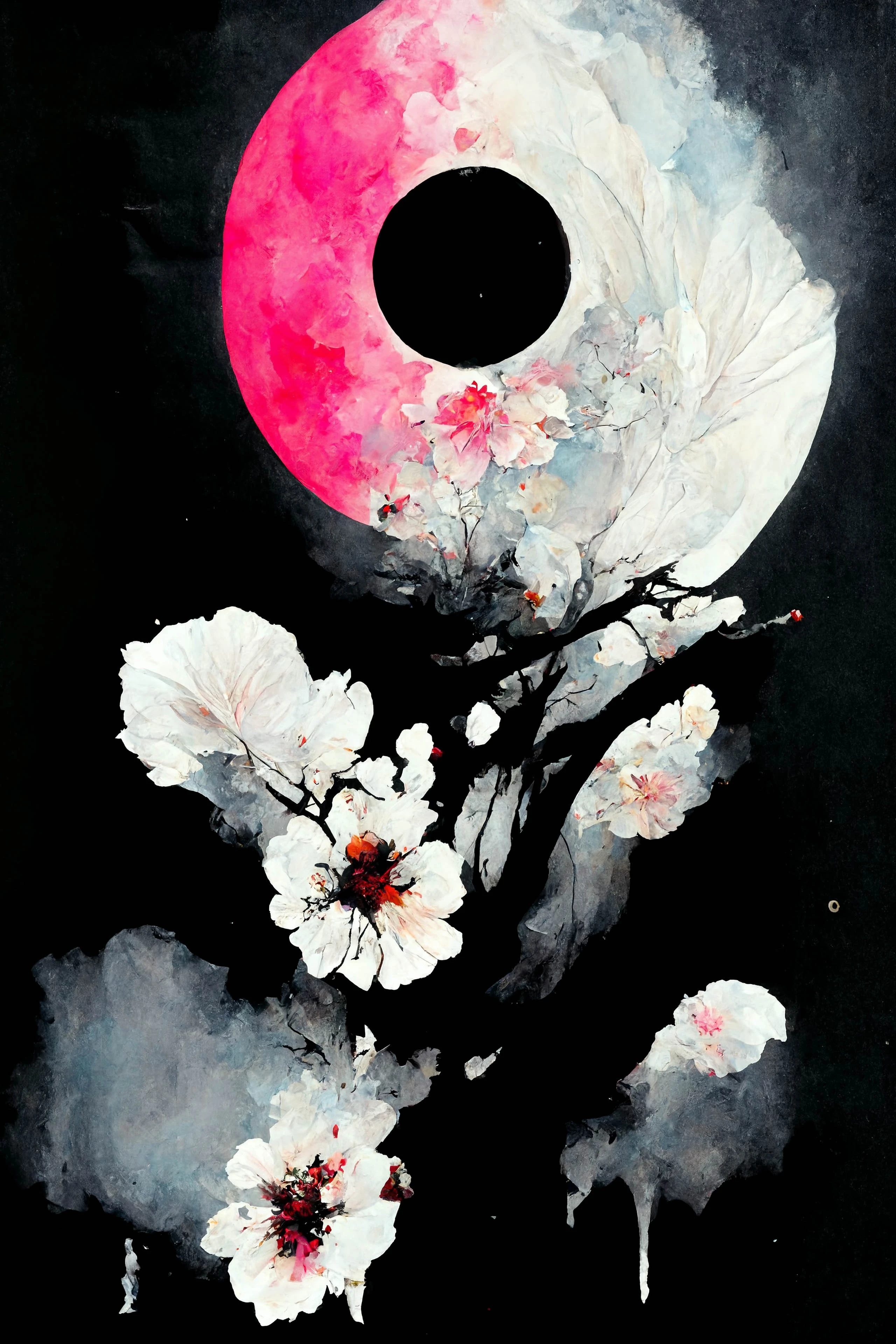 [Midjourney] Cherry Blossoms Crazy Abstract Sad moon [Realistic]
