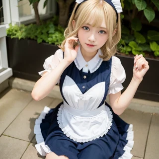 [Stable Diffusion] short hair wavy hair beautiful girl maid outfit [Realistic]