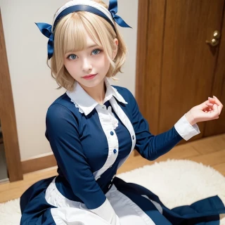 [Stable Diffusion] short hair wavy hair beautiful girl maid outfit [Realistic]