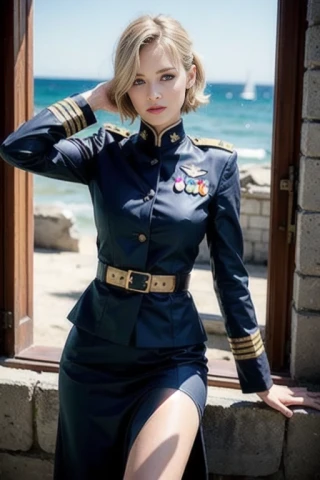 [Stable Diffusion] salute short hair wavy hair beautiful girl Masterpiece military uniform ruins [Realistic]