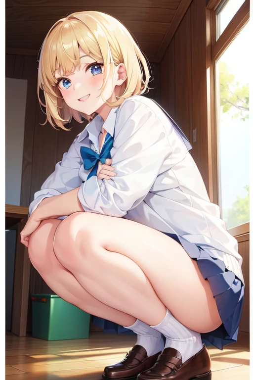 [Holara] crouch short hair laugh Cute Face school uniform Big eyes [Illustration]