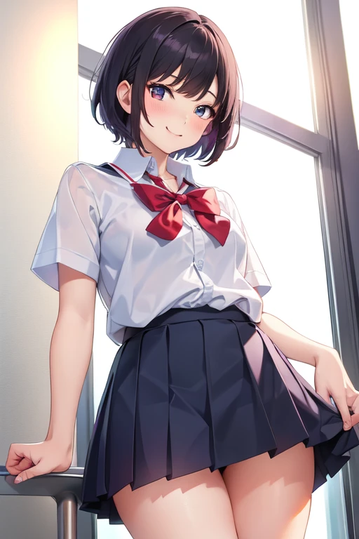 [Holara] short hair from below beautiful girl school uniform cool cool Grinning [Illustration]