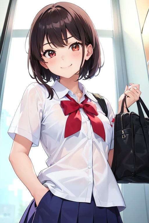 [Holara] short hair from below beautiful girl school uniform cool cool Grinning [Illustration]