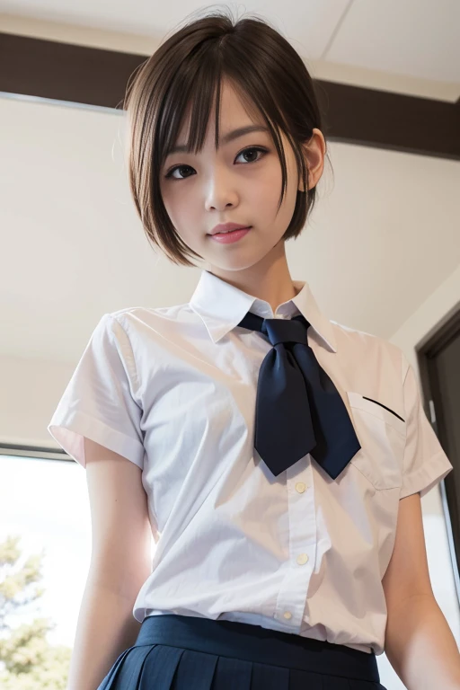 [Stable Diffusion] short hair from below beautiful girl school uniform cool cool Grinning [Realistic]