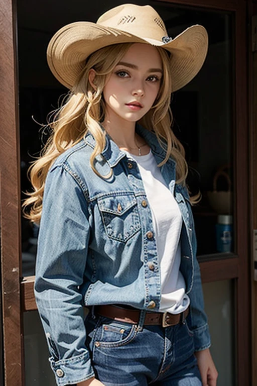 [Stable Diffusion] semi-long hair long hair curly hair American Cowboy Denim [Realistic]