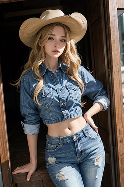 [Stable Diffusion] semi-long hair long hair curly hair American Cowboy Denim [Realistic]