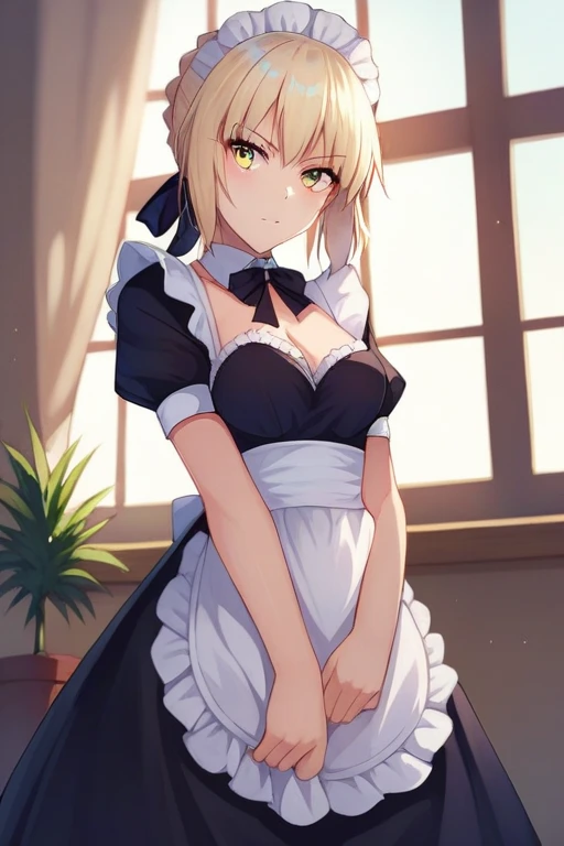 [Stable Diffusion] Fate Saber Fate Saber Alter indoors sunlight Looking at Viewer maid outfit [Illustration]
