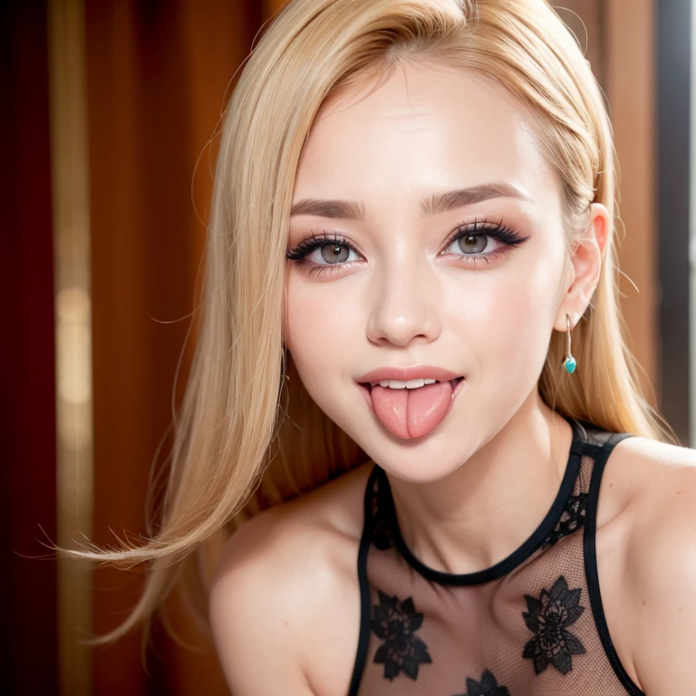[Stable Diffusion] high quality woman laugh Masterpiece Cute Face Tongue out Split tongue Smokey eye makeup [Realistic]