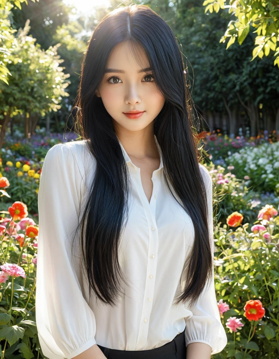 [Stable Diffusion] long hair high quality beautiful girl sunlight Blouse Masterpiece flower field [Realistic]