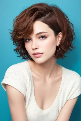 short hair, wavy hair, beautiful woman