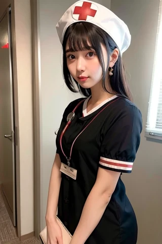 medium hair, beautiful girl, nurse uniform, hospital