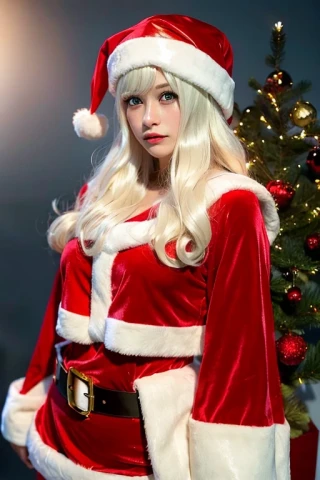 medium hair, beautiful woman, Masterpiece, cosplay, Santa Claus