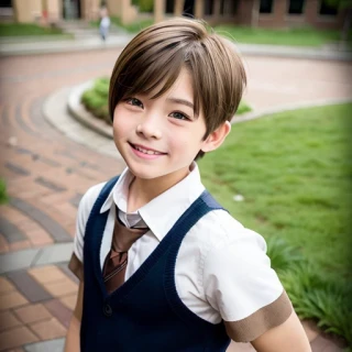 short hair, laugh, school uniform, beautiful boy, boy