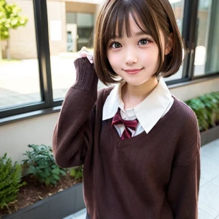 short hair, laugh, beautiful girl, girl, school uniform