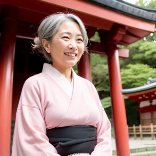 laugh, middle-aged woman, shrine