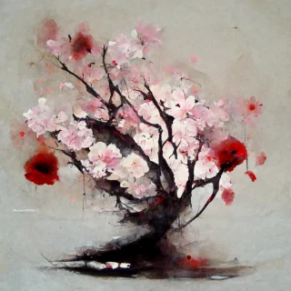 oil painting, Cherry Blossoms, Japanese, Abstract, Sad, Sorrow