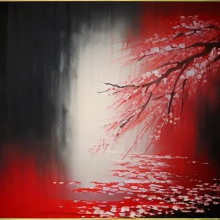 oil painting, Cherry Blossoms, Japanese, Abstract, Sad, Sorrow