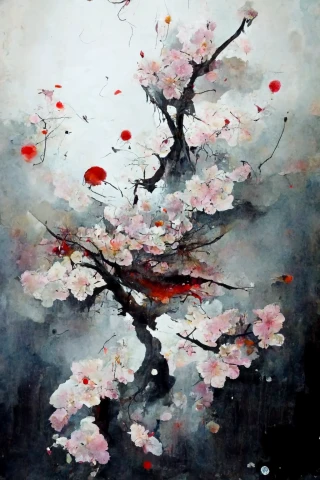 Cherry Blossoms, Japanese, Horror, Abstract, Snow