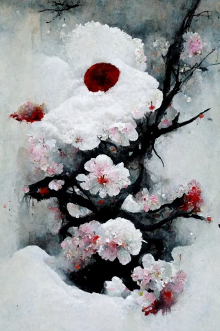 Cherry Blossoms, Japanese, Horror, Abstract, Snow