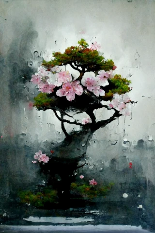 Cherry Blossoms, Japanese, Bonsai, Insanity, Abstract, rain