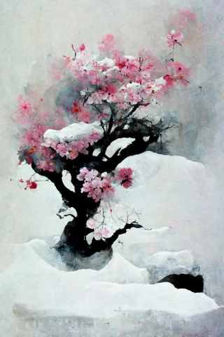 Cherry Blossoms, Japanese, Bonsai, Insanity, Abstract, Snow
