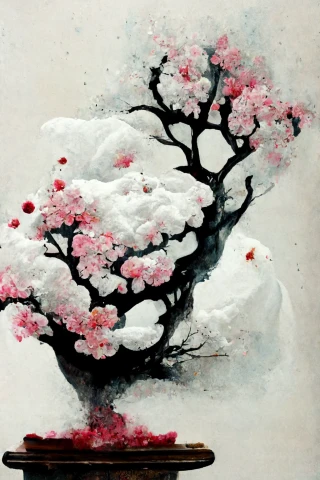 Cherry Blossoms, Japanese, Bonsai, Insanity, Abstract, Snow