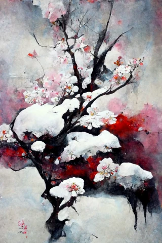 Cherry Blossoms, Japanese, Insanity, Abstract, Snow