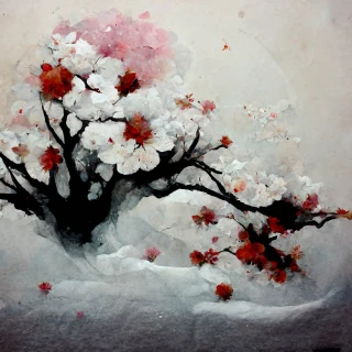 Cherry Blossoms, Japanese, Horror, Abstract, Snow