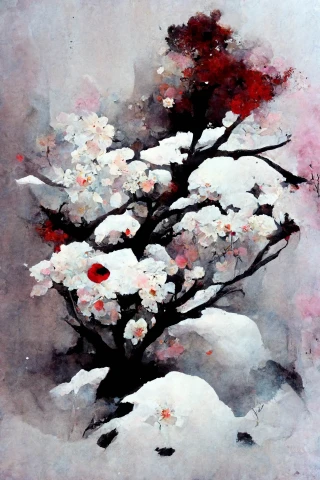 Cherry Blossoms, Japanese, Horror, Abstract, Snow