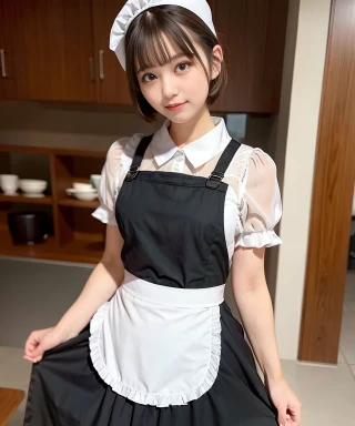 short hair, beautiful girl, Masterpiece, looking up, maid outfit, maid apron