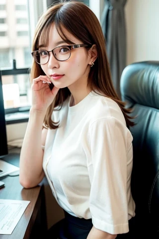 glasses, high quality, beautiful woman, Masterpiece, Office, Secretary
