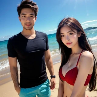 beautiful woman, handsome, Beach