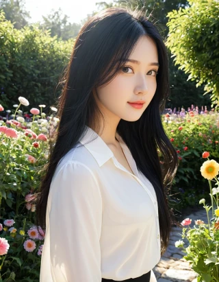 [Stable Diffusion] long hair, high quality, beautiful girl, sunlight, Blouse, Masterpiece, flower field [Realistic]