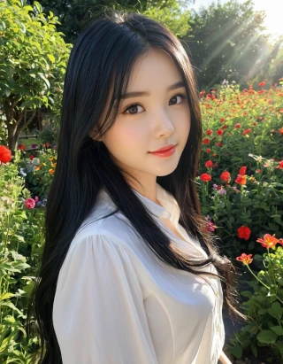 [Stable Diffusion] long hair, high quality, beautiful girl, sunlight, Blouse, Masterpiece, flower field [Realistic]